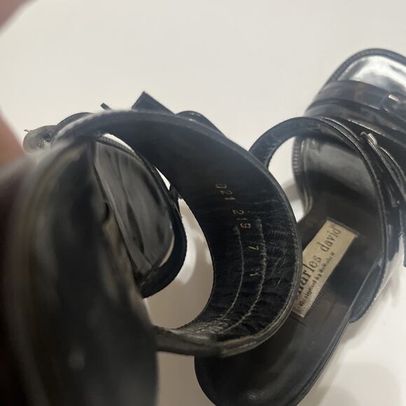 Sz 7 Women’s Vintage Charles David Black Chunky Buckle Heel Sandal - Picture 6 of 7